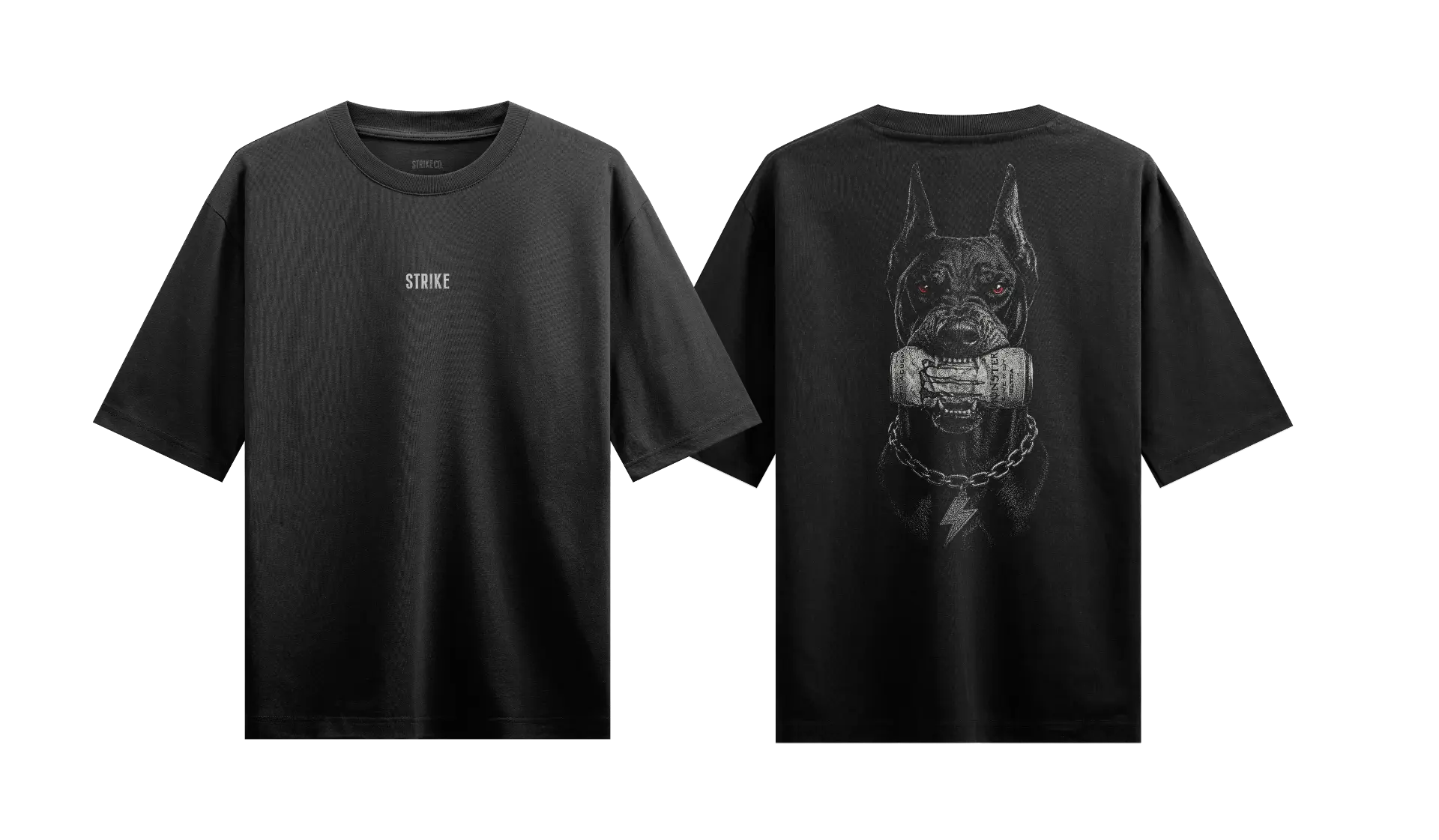 Camiseta OVERSIZED DOBERMANN MONSTER, Dobermann com energético Monster na mordida